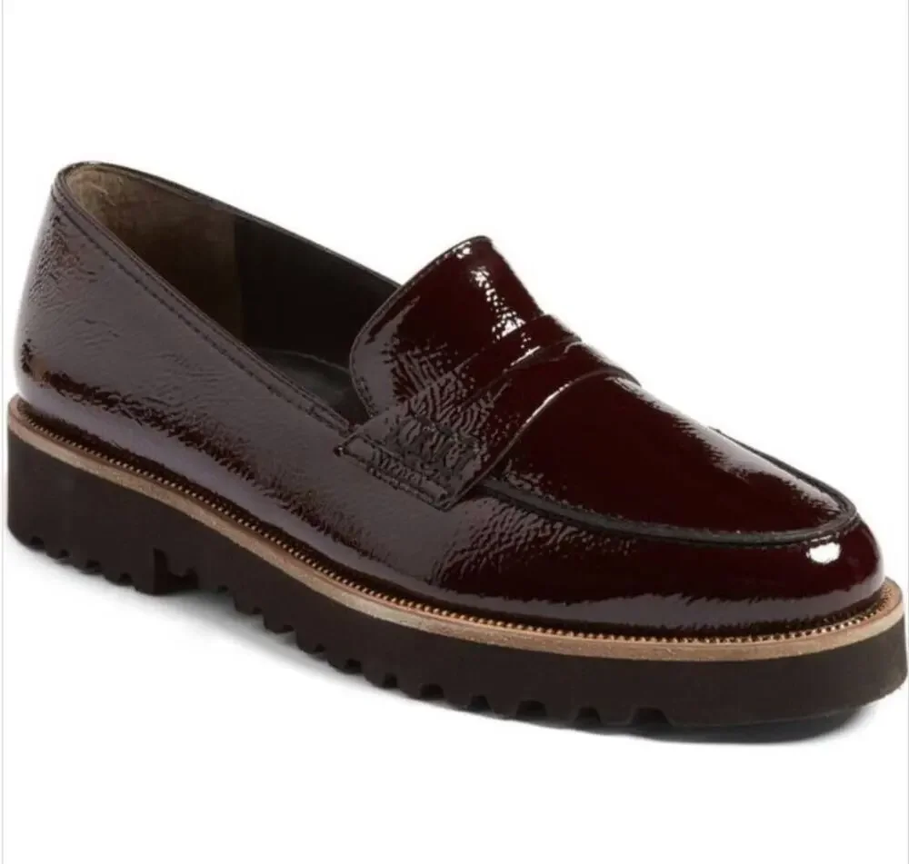 Paul Green Naomi Burgundy Patent Leather Lug Sole Loafer UK 5 US 7.5
